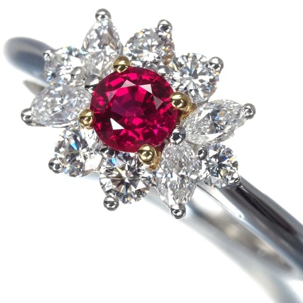TIFFANY&CO. RING RUBY DIAMOND FLOWER 950 PLATINUM: Tiffany&Co. Ring Ruby Diamond Flower 950 Platinum Brand: Tiffany & Co. Type: Ring Material: 950 / Platinum Color: None Size: US 6.75-7 Accessories: None Accessories Notice: When purchasing