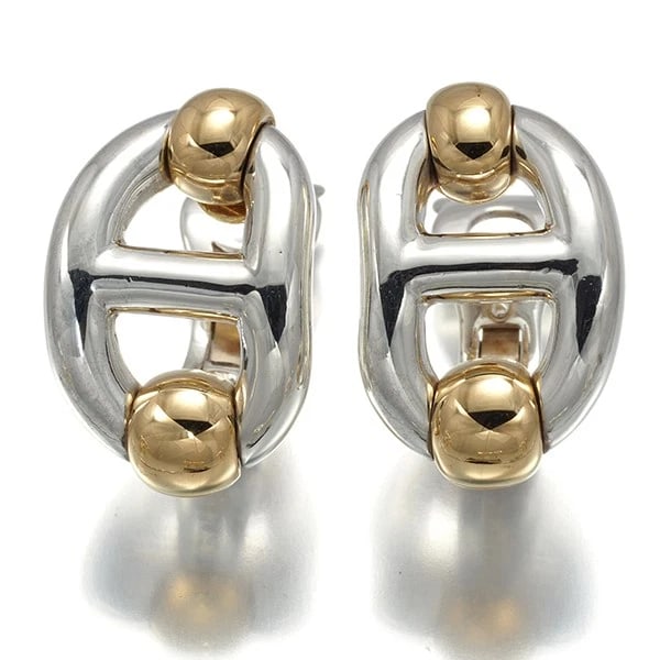 RARE HERMES EARRINGS CHAINE D'ANCRE SILVER: Rare HERMES Earrings Chaine d'ancre Silver Brand: HERMES Type: Earrings Material: 18K / 750 / Yellow Gold Color: None Size: Design size: 23.3 x 15.0mm Accessories: None Accessories Notice: