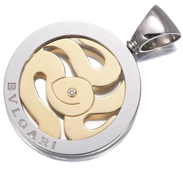 BVLGARI PENDANT DIAMOND TONDO SNAKE: BVLGARI Pendant Diamond Tondo Snake Brand: BVLGARI Type: Pendant Material: 18K / 750 / Yellow Gold STEEL / Stainless Steel Main Stone/Creation Natural Color: None Size: Design Size: Diameter