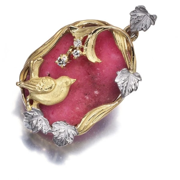 ISHIKAWA NOBUKO PENDANT RHODOCHROSITE DIAMOND LEAF BIRD: ISHIKAWA NOBUKO Pendant Rhodochrosite Diamond Leaf Bird Brand: ISHIKAWA NOBUKO Type: Pendant Material: 18K / 750 / Yellow Gold 900 / Platinum Main Stone/Creation Natural Color: None Size: Design s