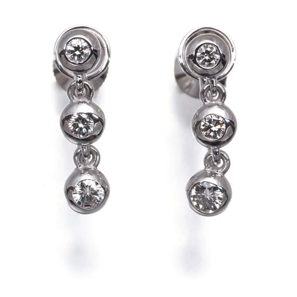 MIKIMOTO EARRINGS DIAMOND 3P DROP 18K 750 WHITE GOLD (1 of 2)