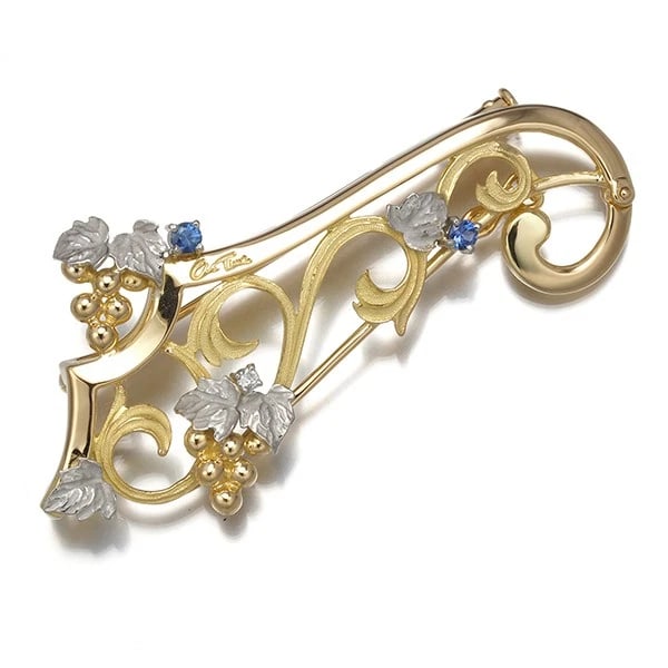 AS TIME PENDANT AND BROOCH SAPPHIRE DIAMOND GRAPES LEAF FLOWER (1 of 2)