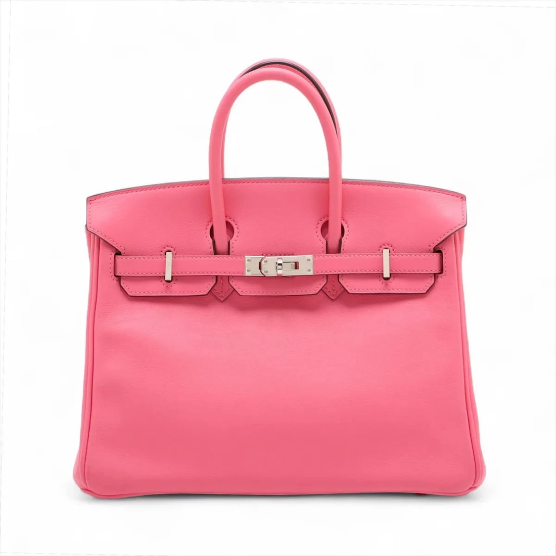 HERMES BIRKIN 25 LE TOURNAY VEAU SWIFT ROSE AZALEE SILVER: Hermes Birkin 25 Le Tournay Veau Swift Rose Azalee Silver Brand: Hermes Type: Hand bag Material: Veau Swift Color: Rose Azalee Size: Height:7.3inch Length:9.8inch Depth:5.3inch Handle height:2.8in