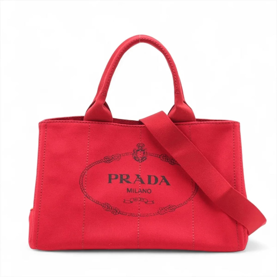 PRADA CANAPA CANVAS 2 WAY HANDBAG RED (1 of 7)