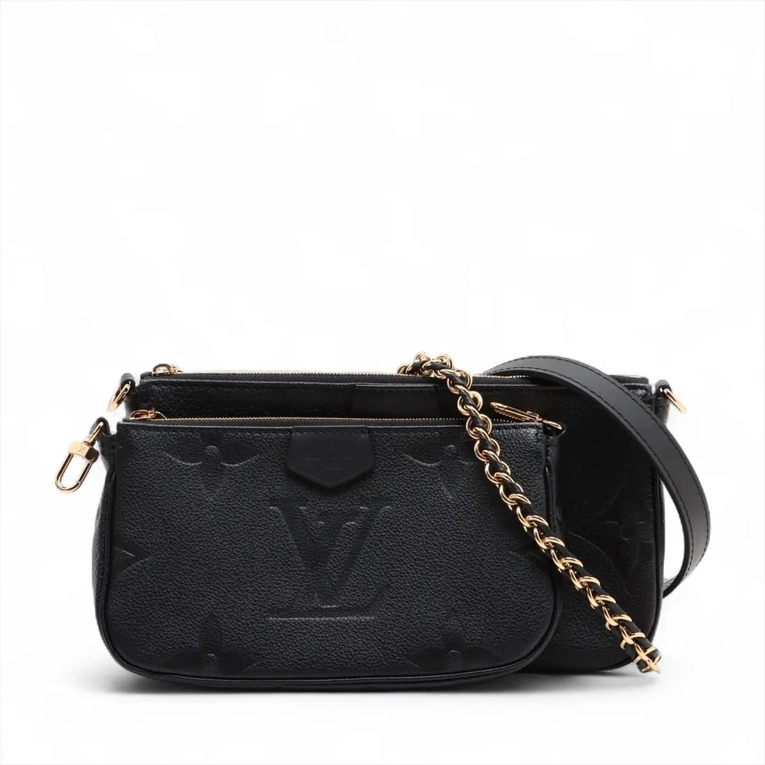 LOUIS VUITTON MONOGRAM EMPREINTE MULTI POCHETTE ACCESSOIRES: Louis Vuitton monogram empreinte Multi Pochette Accessoires Brand: Louis Vuitton Type: Shoulder bag Material: None Color: Black Size: Height:5.5inch Length:9.4inch Depth:1.6inch Handle