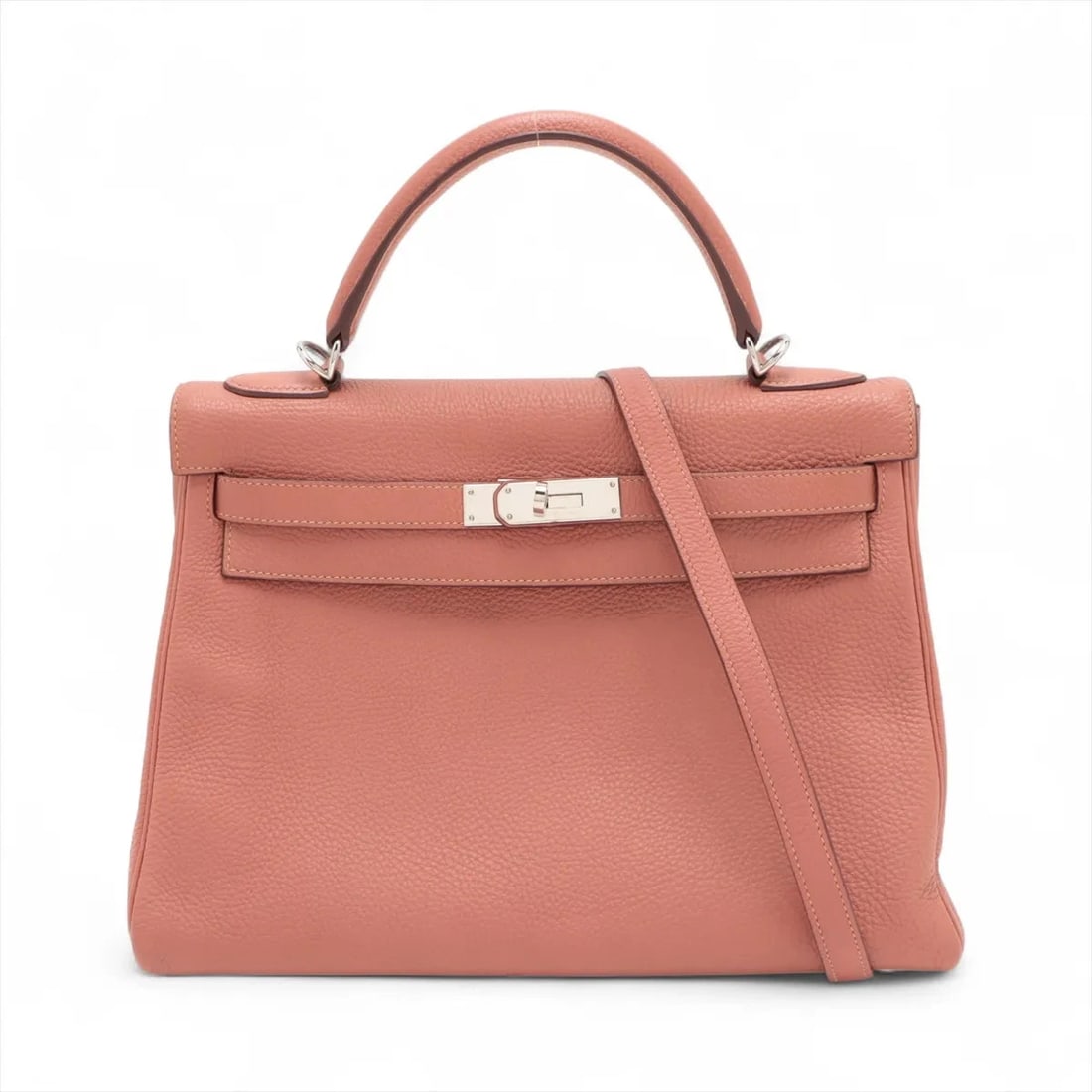 HERMES KELLY 32 LE TOURNAY TAURILLON CLEMENCE ROSE: Hermes Kelly 32 Le Tournay Taurillon Clemence Rose Brand: Hermes Type: Hand bag Material: Taurillon Clemence Color: Rose Tea Size: Height:8.7inch Length:12.4inch Depth:4.7inch Handle