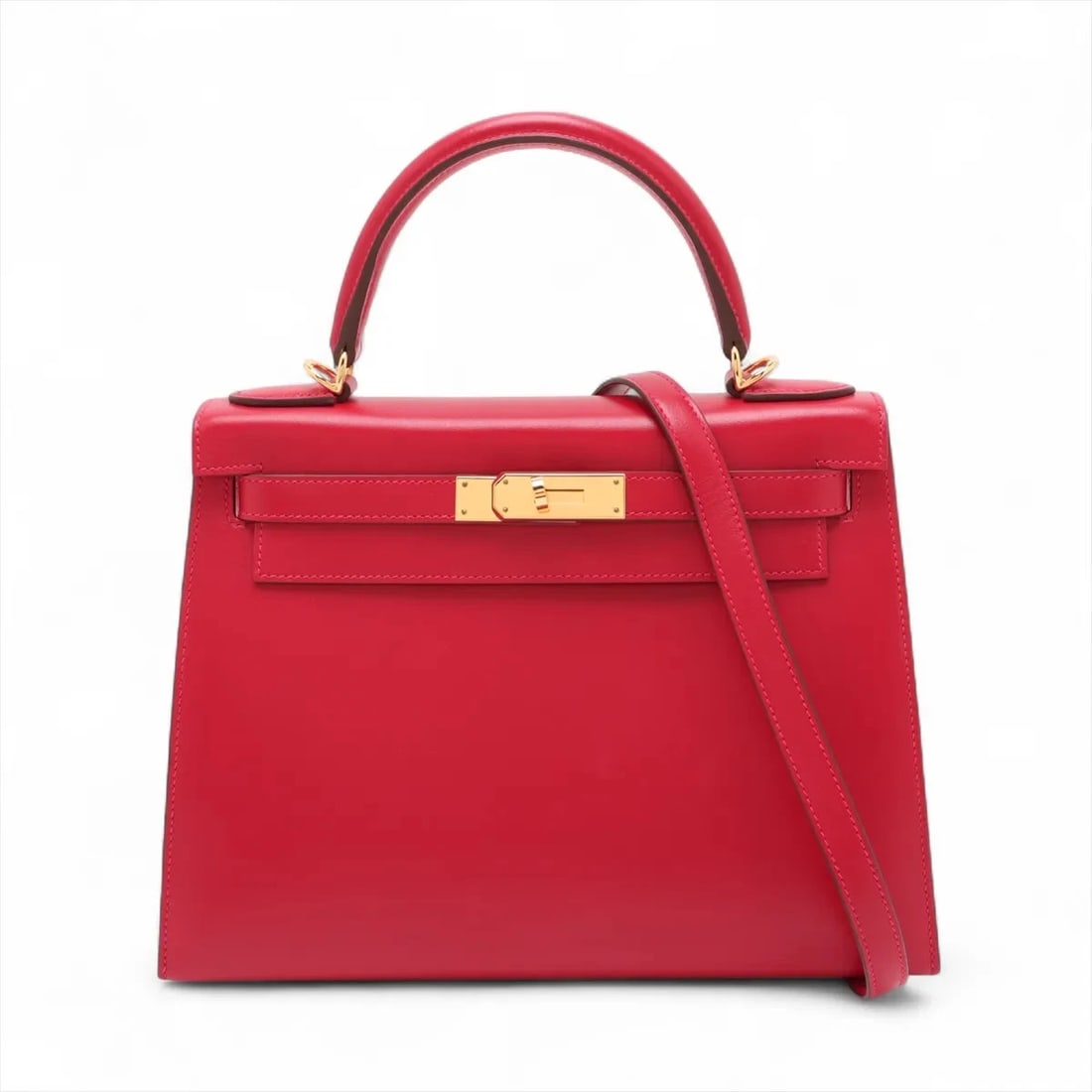 HERMES KELLY 28 SERIE VEAU TADELAKT ROUGE VIF GOLD (1 of 8)