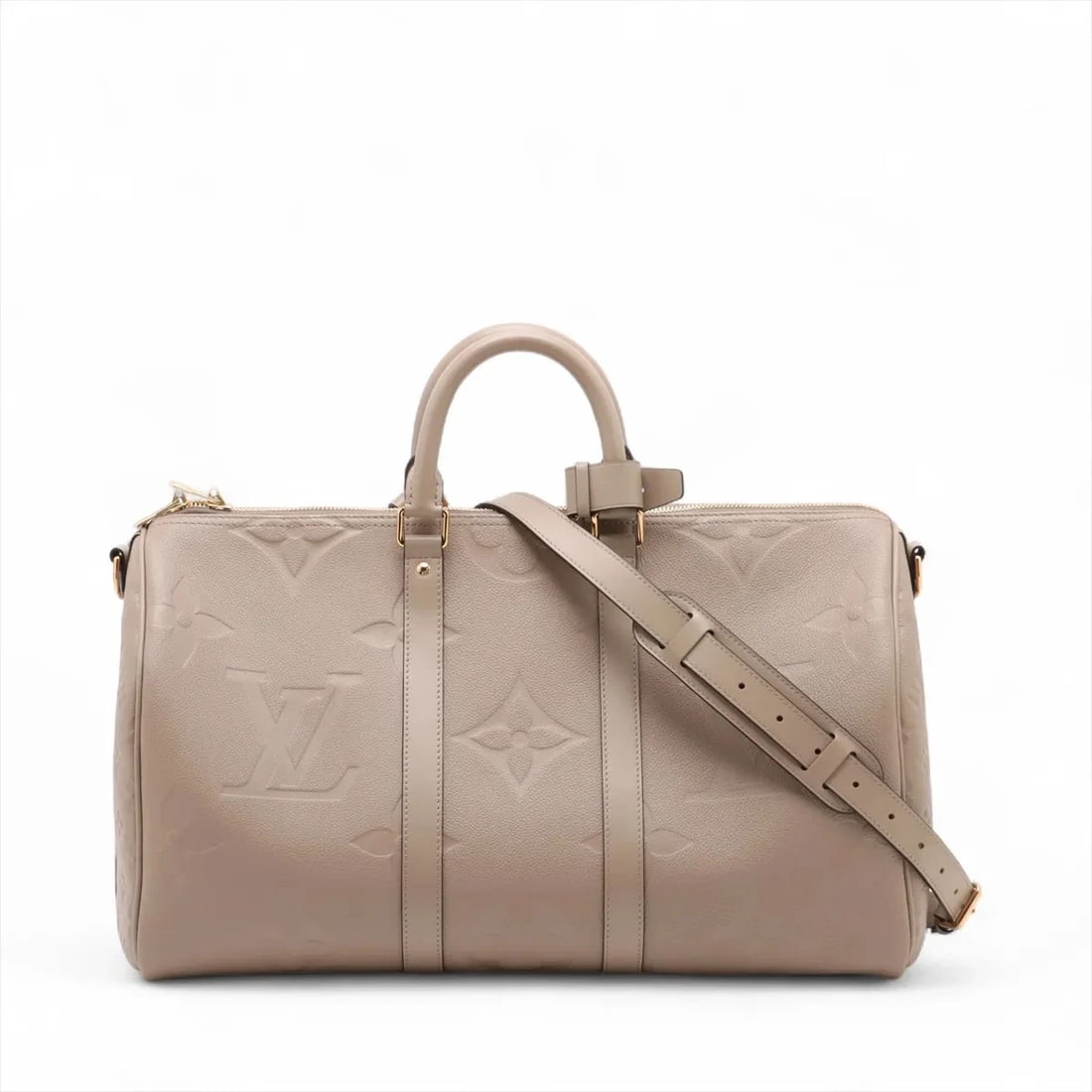 LOUIS VUITTON MONOGRAM EMPREINTE KEEPALL BANDOULIERE: Louis Vuitton Monogram Empreinte Keepall Bandouliere Brand: Louis Vuitton Type: Boston bag Material: None Color: Beige Size: Height:10.6inch Length:18.3inch Depth:8.3inch Handle height:3.9inch Sho
