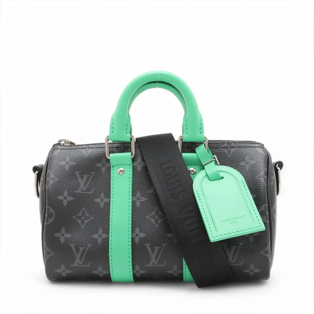 LOUIS VUITTON MONOGRAM ECLIPSE KEEPALL BANDOULIERE: Louis Vuitton Monogram Eclipse Keepall Bandouliere Brand: Louis Vuitton Type: Hand bag Material: None Color: Black Size: Height:5.9inch Length:9.4inch Depth:4.3inch Handle height:3.0inch Shoulder