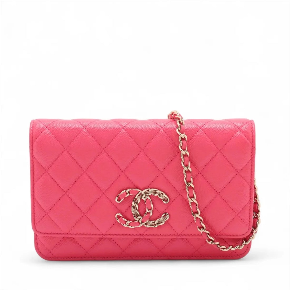 CHANEL MATELASSE CAVIAR SKIN CHAIN WALLET PINK: Chanel Matelasse Caviar Skin Chain Wallet Pink Brand: Chanel Type: Shoulder bag Material: Caviar Skin Color: Pink Size: Height:4.9inch Length:7.5inch Depth:1.6inch Shoulder height:24.0inch Access