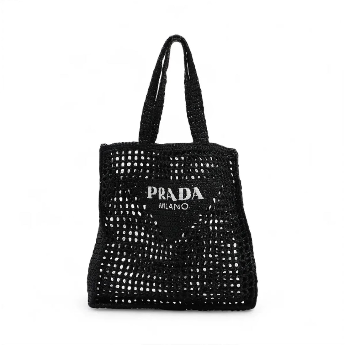PRADA LOGO RAFFIA TOTE BAG BLACK: Prada Logo Raffia Tote bag black Brand: Prada Type: Tote bag Material: Raffia Color: Black Size: Height:13.4inch Length:13.8inch Depth:1.4inch Shoulder height:8.7inch Accessories: None Acc