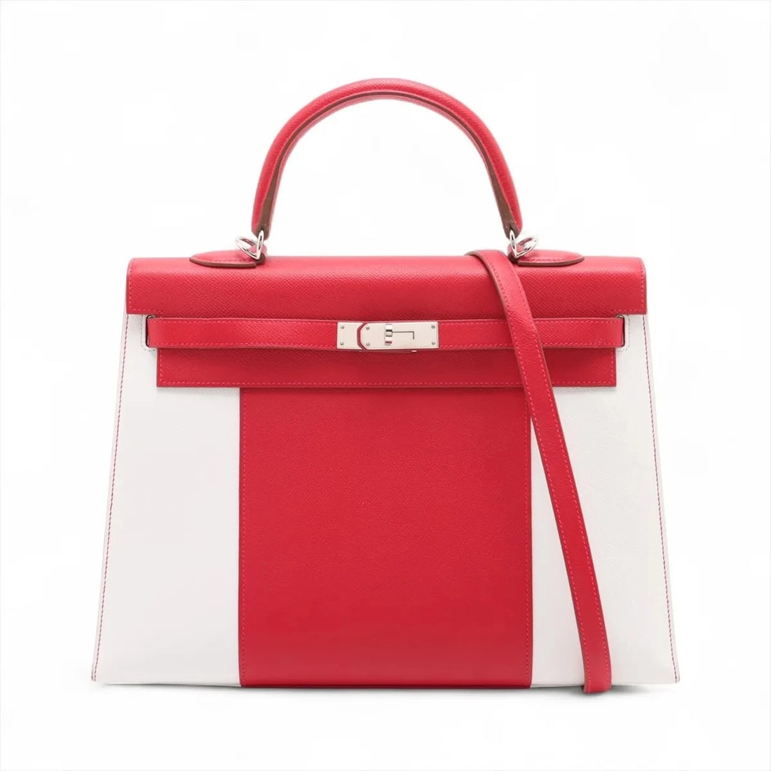 HERMES KELLY FLAG 35 VEAU EPSOM ROUGE: Hermes Kelly flag 35 Veau Epsom ROUGE Brand: Hermes Type: Hand bag Material: Veau Epsom Color: Rouge casaque Size: Height:9.8inch Length:14.0inch Depth:5.1inch Handle height:3.5inch Shoulder heigh