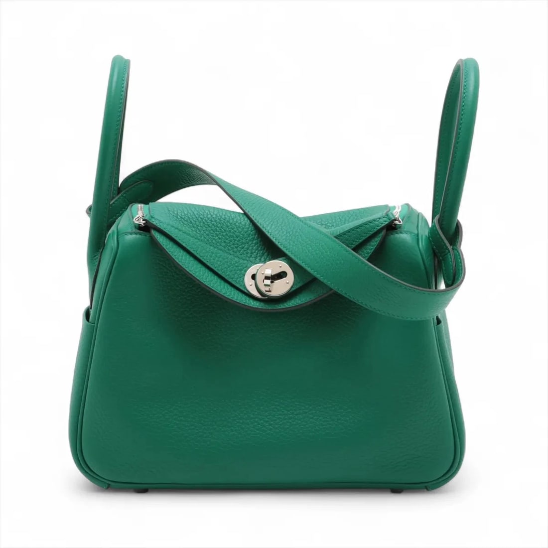 HERMES LINDY 26 TAURILLON CLEMENCE VERT VERTIGO SILVER: Hermes Lindy 26 Taurillon Clemence Vert vertigo Silver Brand: Hermes Type: Hand bag Material: Taurillon Clemence Color: Vert vertigo Size: Height:7.5inch Length:10.0inch Depth:4.9inch Handle