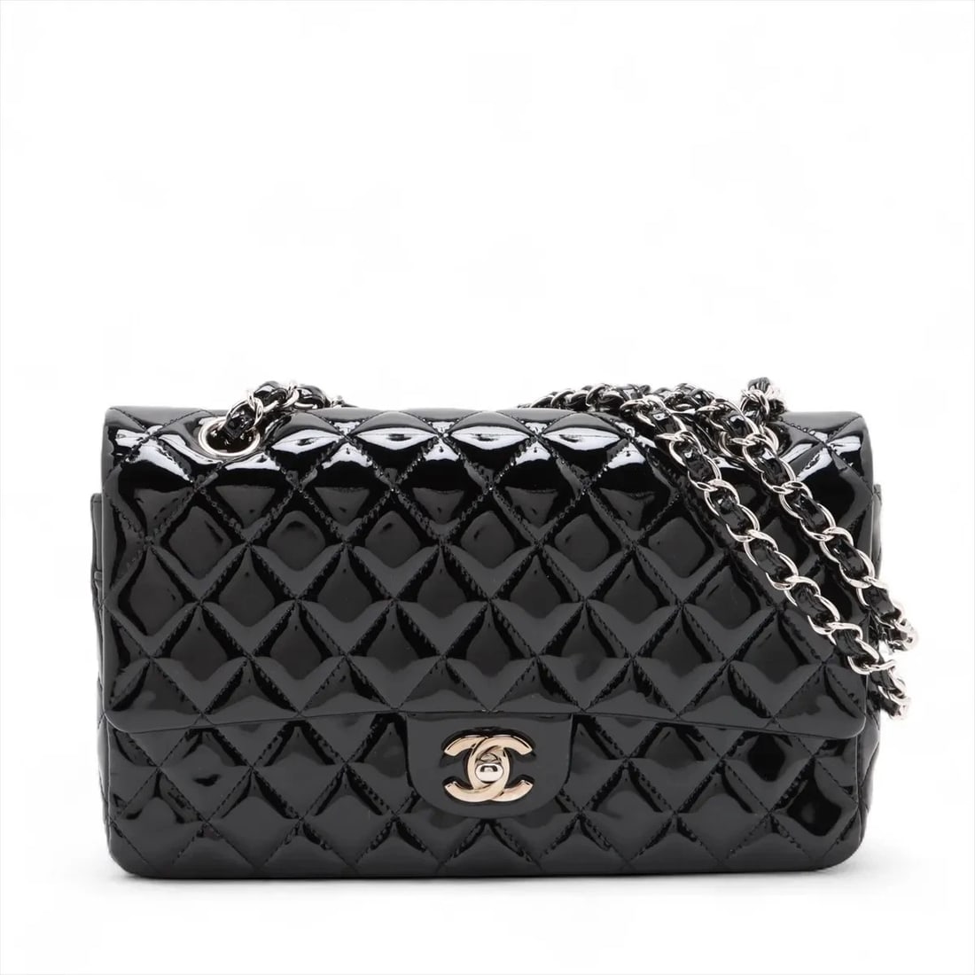CHANEL MATELASSE 25 PATENT LEATHER DOUBLE FLAP DOUBLE CHAIN BAG (1 of 6)