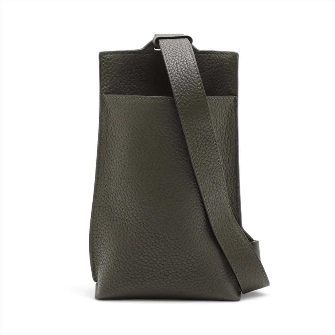 LOEWE VERTICAL T POCKET LEATHER SLING BACKPACK KHAKI: Loewe vertical t pocket Leather Sling backpack Khaki Brand: Loewe Type: Waist pouch/Body bag Material: Leather Color: Green Size: Height:8.5inchLength:4.9inchDepth:1.8inch Accessories: None