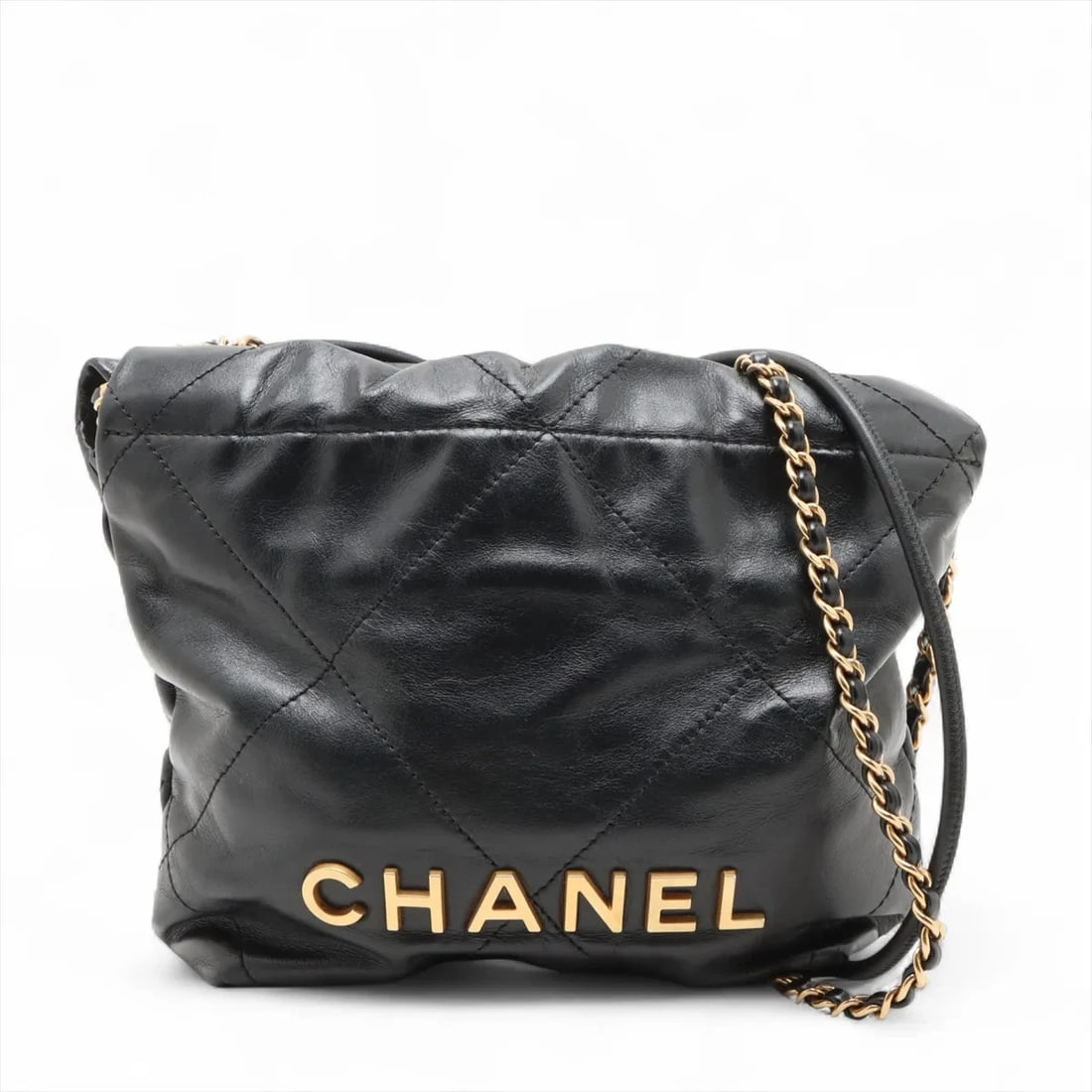 CHANEL 22 MINI SHINY CALFSKIN CHAIN SHOULDER BAG: Chanel 22 mini shiny calfskin Chain Shoulder Bag Brand: Chanel Type: Shoulder bag Material: shiny calfskin Color: Black Size: Height:6.9inch Length:6.5inch Depth:2.4inch Handle height:3.5inch Shou