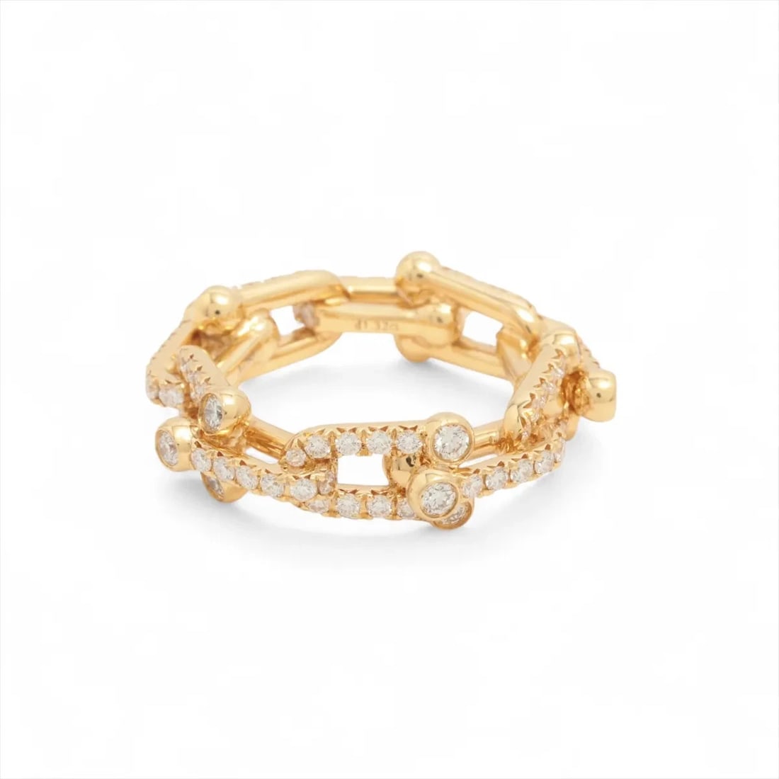 TIFFANY HARDWARE SMALL LINK DIAMOND RING 750(YG): Tiffany Hardware Small link diamond Ring 750(YG) Brand: Tiffany Type: Ring Material: 750(YG) Main Stone/Creation Natural Color: Not Specified Size: 4.25 US Accessories: None Accessories