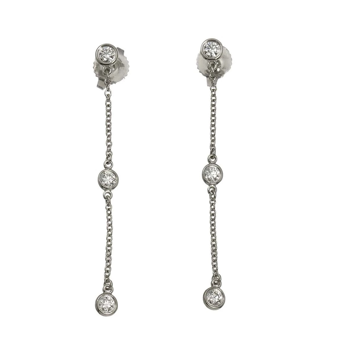 TIFFANY CO. BY THE YARD DIAMOND EARRINGS PIERCED PT: TIFFANY Co. By The Yard Diamond Earrings Pierced Pt Brand: TIFFANY Co. Type: Earrings Material: Pt Platinum Main Stone/Creation Natural Color: Platinum Size: W 3.5 X H 42mm Accessories: None