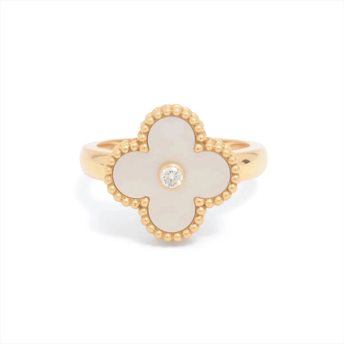 VAN CLEEF & ARPELS VINTAGE ALHAMBRA DIAMOND RING 750(YG): Van Cleef & Arpels Vintage Alhambra diamond Ring 750(YG) Brand: Van Cleef & Arpels Type: Ring Material: 750(YG) Main Stone/Creation Natural Color: Not Specified Size: 7 - 7.25 US Accessories: