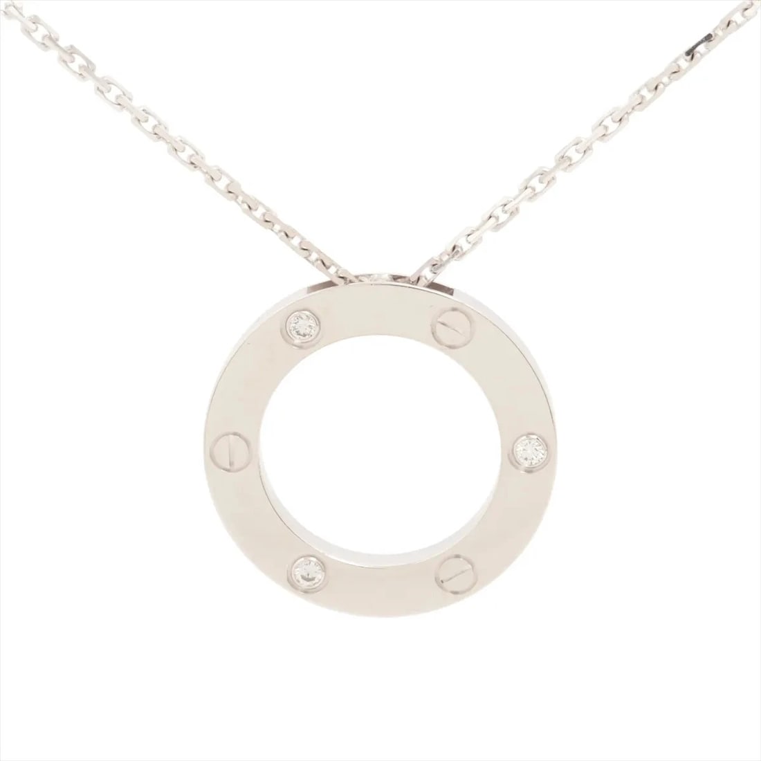 CARTIER LOVE CIRCLE HALF DIAMOND NECKLACE 750(WG): Cartier Love Circle half diamond Necklace 750(WG) Brand: Cartier Type: Necklace Material: 750(WG) Color: Not Specified Size: Chain length:42.1 Accessories: None Accessories Notice: When