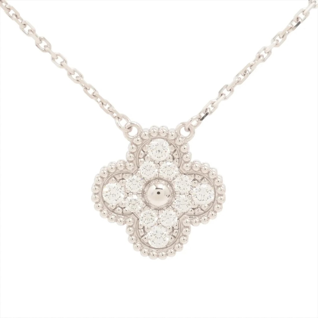 VAN CLEEF & ARPELS VINTAGE ALHAMBRA DIAMOND NECKLACE 750(WG): Van Cleef & Arpels Vintage Alhambra diamond Necklace 750(WG) Brand: Van Cleef & Arpels Type: Necklace Material: 750(WG) Main Stone/Creation Natural Color: none Size: Chain length:42.1 