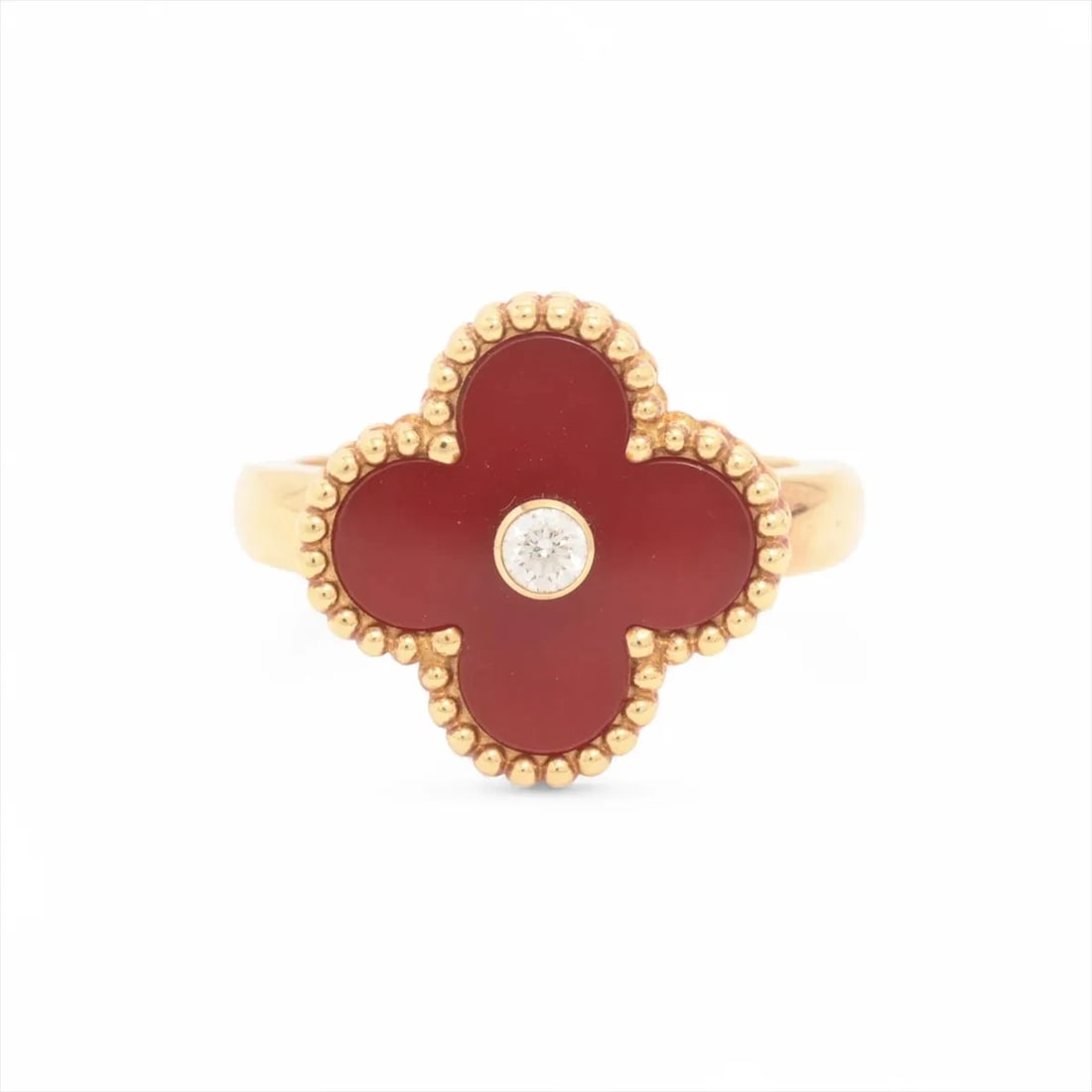 VAN CLEEF & ARPELS VINTAGE ALHAMBRA CARNELIAN DIAMOND RING 750(YG): Van Cleef & Arpels Vintage Alhambra Carnelian diamond Ring 750(YG) Brand: Van Cleef & Arpels Type: Ring Material: 750(YG) Color: none Size: 5.25 - 5.5 US Accessories: None Accessories Noti