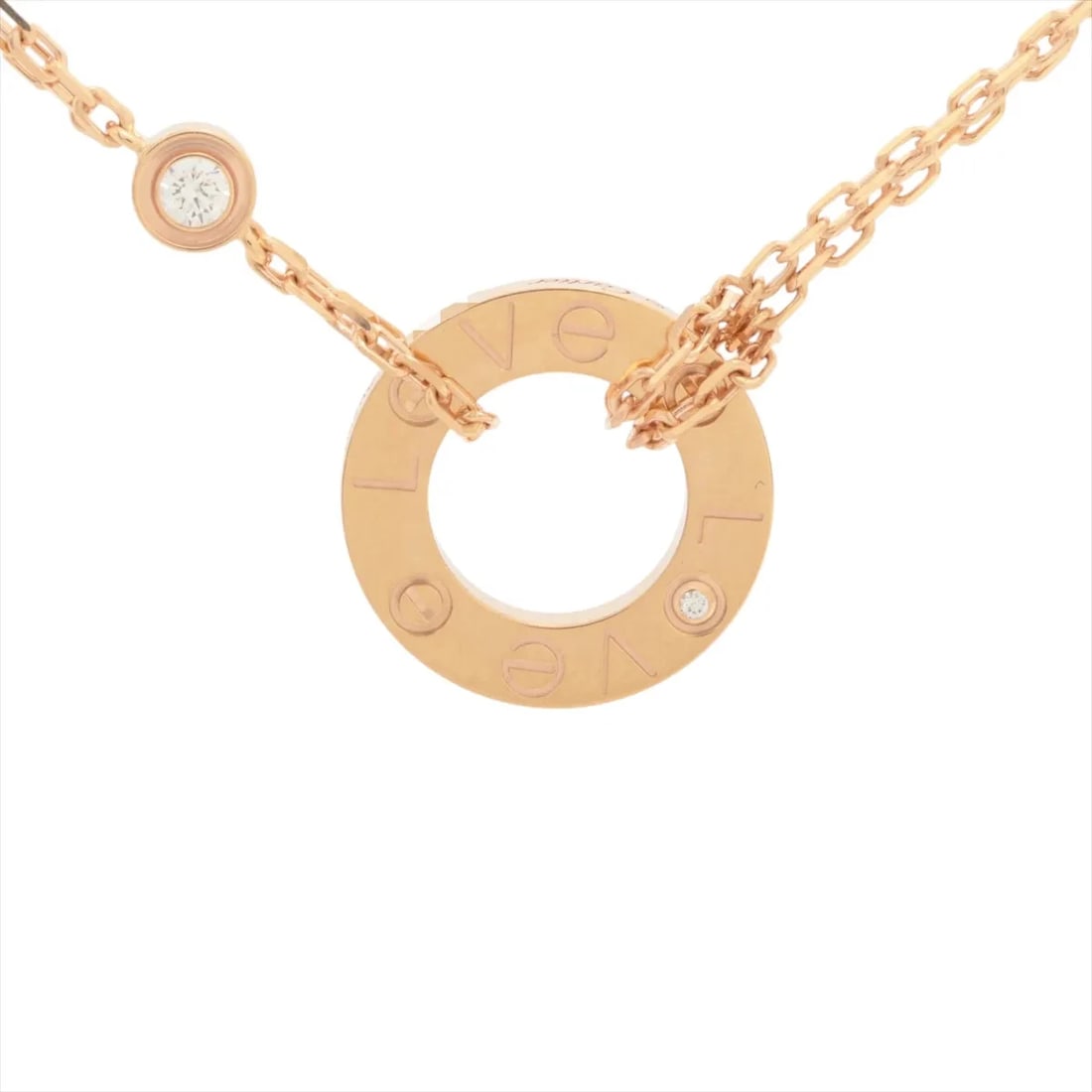 CARTIER LOVE CIRCLE 2P DIAMOND NECKLACE 750(PG): Cartier Love Circle 2P diamond Necklace 750(PG) Brand: Cartier Type: Necklace Material: 750(PG) Main Stone/Creation Natural Color: none Size: Chain length:41.3 Accessories: None Accessories