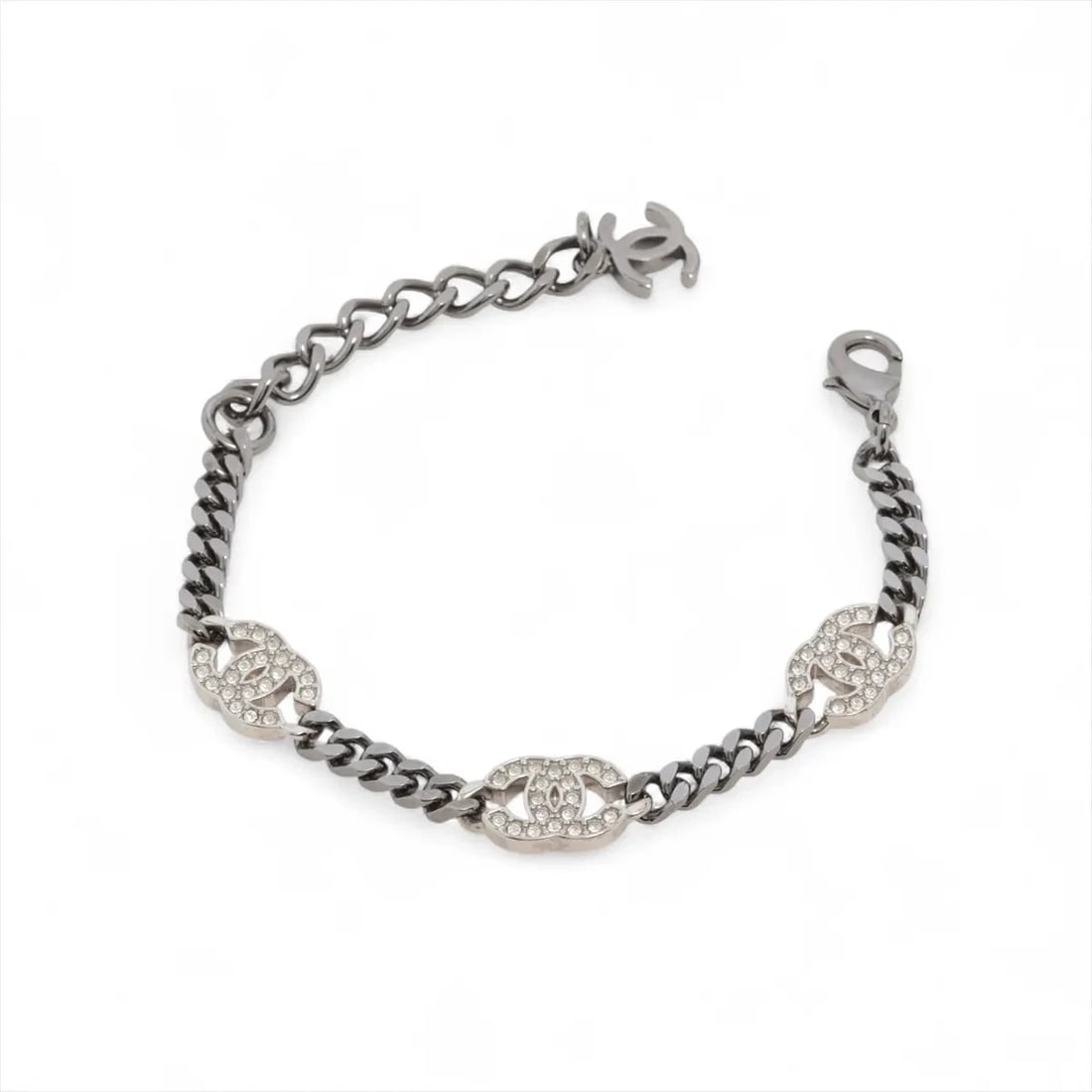 CHANEL COCO MARK BRACELET GP×RHINESTONE SILVER (1 of 4)