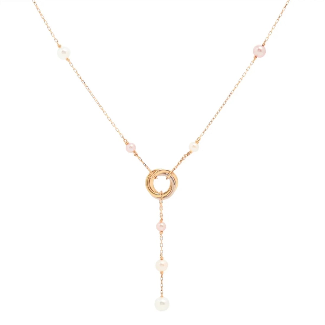 CARTIER TRINITY PEARL NECKLACE 750(YG×PG×WG): Cartier Trinity Pearl Necklace 750(YG×PG×WG) Brand: Cartier Type: Necklace Material: 750(YG×PG×WG) Color: none Size: Chain length:42.5 Accessories: None Accessories Notice: When