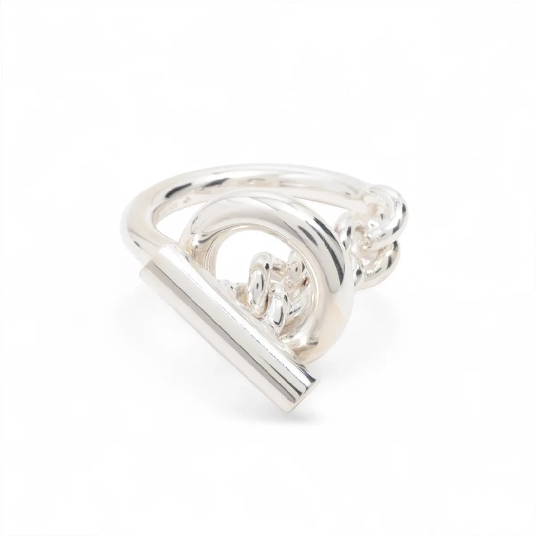 HERMÈS CROISET RING 925 SILVER: Hermès Croiset Ring 925 Silver Brand: Hermès Type: Ring Material: 925 Silver Color: Silver Size: 6 US Accessories: None Accessories Notice: When purchasing pre-owned goods, please refer to