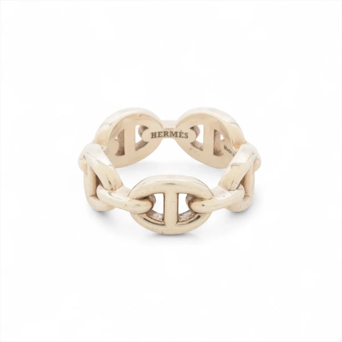 HERMÈS CHAÎNE D'ANCRE ENCHAINEE RING 925 SILVER: Hermès Chaîne d'Ancre Enchainee Ring 925 Silver Brand: Hermès Type: Ring Material: 925 Silver Color: Silver Size: 5.25 US Accessories: None Accessories Notice: When purchasing pre-owned