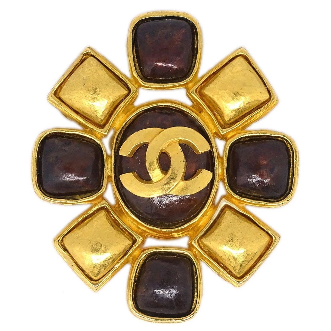 CHANEL BROOCH PIN GOLD BROWN: Chanel Brooch Pin Gold Brown Brand: CHANEL Type: Brooch Material: Gold plated Stone Color: Gold Size: W 4.2 x H 5.0 cm Accessories: None Accessories Notice: When purchasing pre-owned goods
