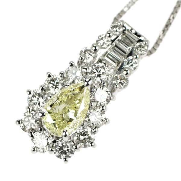 PT900/PT850 PEAR CUT DIAMOND PENDANT NECKLACE: Pt900/Pt850 Pear Cut Diamond Pendant Necklace Brand: None Type: pendant necklace Material: Metal Pt900 Main Stone/Creation Natural Color: None Size: Necklace: Chain Length ?45Length/Width/Diameter
