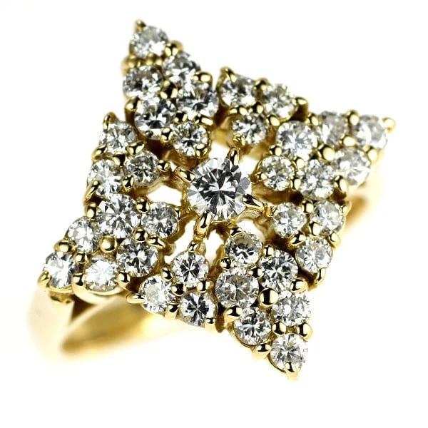 K18YG DIAMOND RING: K18YG diamond ring Brand: None Type: ring Material: Metal K18YG Main Stone/Creation Natural Color: yellow Size: 5.25 US Accessories: None Accessories Notice: When purchasing pre-owned good