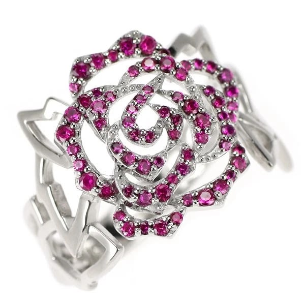 K18WG PINK SAPPHIRE RING FLOWER ROSE: K18WG pink sapphire ring flower rose Brand: None Type: ring Material: Metal K18WG Main Stone/Creation Natural Color: None Size: 8.75 US Accessories: None Accessories Notice: When purchasing