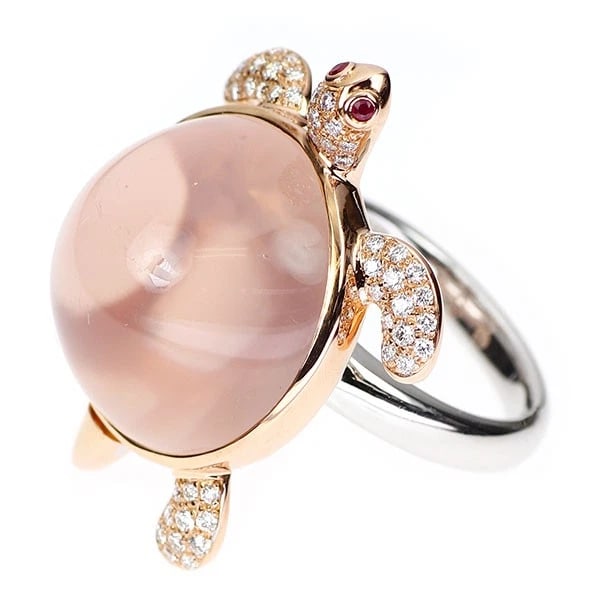 K18WG/PG ROSE QUARTZ RUBY DIAMOND RING - 2