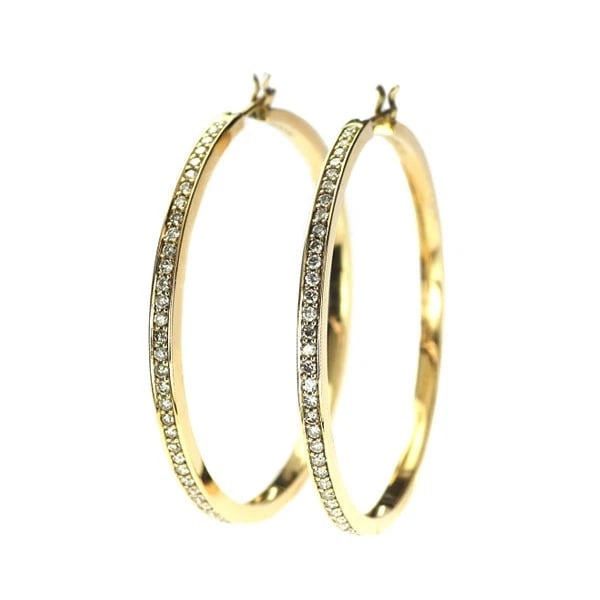 K18YG HOOP DIAMOND EARRINGS: K18YG hoop diamond earrings Brand: None Type: piercing Material: Metal K18YG Main Stone/Creation Natural Color: Gold Size: Length/Width/Diameter42.8Width/Thickness2.5 Accessories: None