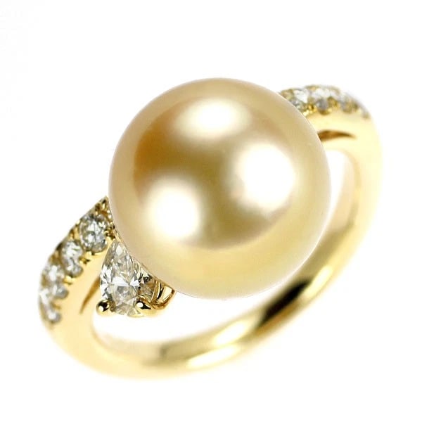 K18YG GOLDEN PEARL DIAMOND RING: K18YG Golden Pearl Diamond Ring Brand: None Type: ring Material: Metal K18YG Main Stone/Creation pearl/pearl Color: yellow Size: 4.75 - 5 US Accessories: None Accessories Notice: When