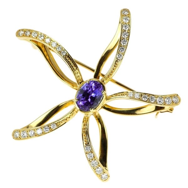 MIKIMOTO K18YG TANZANITE DIAMOND BROOCH: Mikimoto K18YG Tanzanite Diamond Brooch Brand: Mikimoto Type: brooch Material: Metal K18YG Main Stone/Creation tanzanite Color: None Size: Length/Width/Diameter42.5Width/Thickness44.7 
