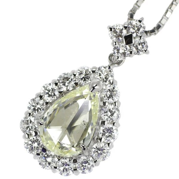 PT PEAR SHAPE ROSE CUT DIAMOND PENDANT NECKLACE (1 of 2)