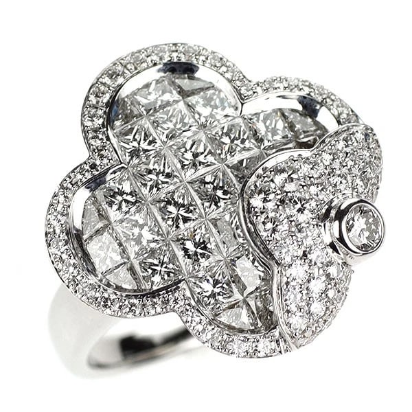 K18WG FLOWER DIAMOND RING: K18WG flower diamond ring Brand: None Type: ring Material: Metal K18WG Main Stone/Creation Natural Color: None Size: 6 US Accessories: None Accessories Notice: When purchasing pre-owned go