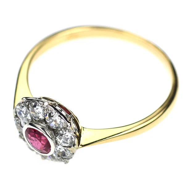 PT850/K18 SYNTHETIC RUBY OLD CUT DIAMOND RING - 2