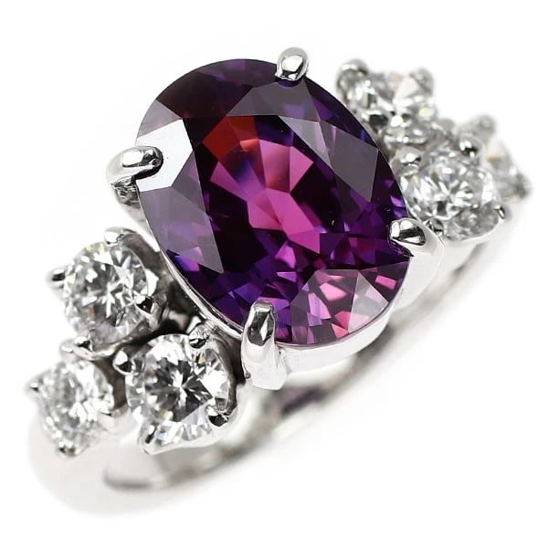 PT900 VIOLET SAPPHIRE DIAMOND RING: Pt900 Violet Sapphire Diamond Ring Brand: None Type: ring Material: Metal Pt900 Main Stone/Creation sapphires Color: None Size: 5.25 US Accessories: None Accessories Notice: When purchasing