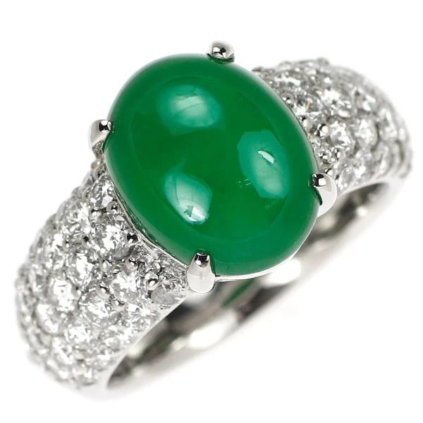 PT900 JADE DIAMOND RING: Pt900 jade diamond ring Brand: None Type: ring Material: Metal Pt900 Main Stone/Creation jade/jade Color: None Size: 6.25 - 6.5 US Accessories: None Accessories Notice: When purchasing pre