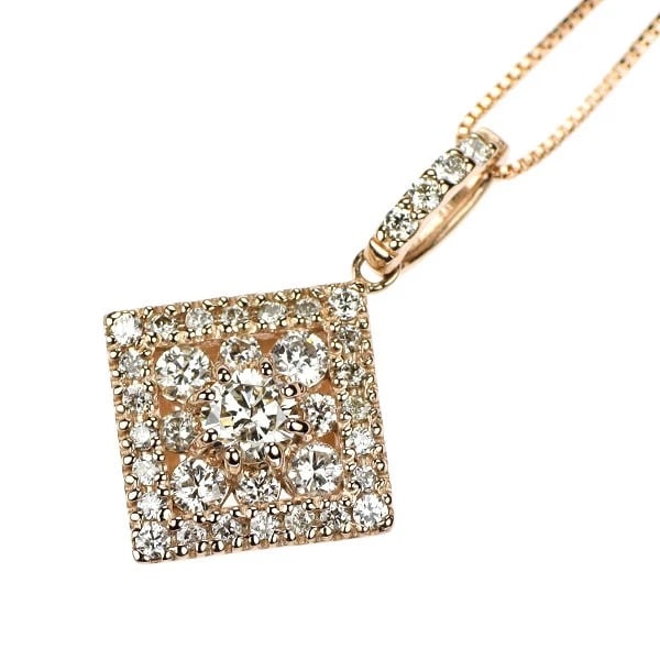 K18PG DIAMOND PENDANT NECKLACE: K18PG DIAMOND PENDANT NECKLACE Brand: None Type: pendant necklace Material: Metal K18PG Main Stone/Creation Natural Color: pink gold Size: Necklace: Chain Length