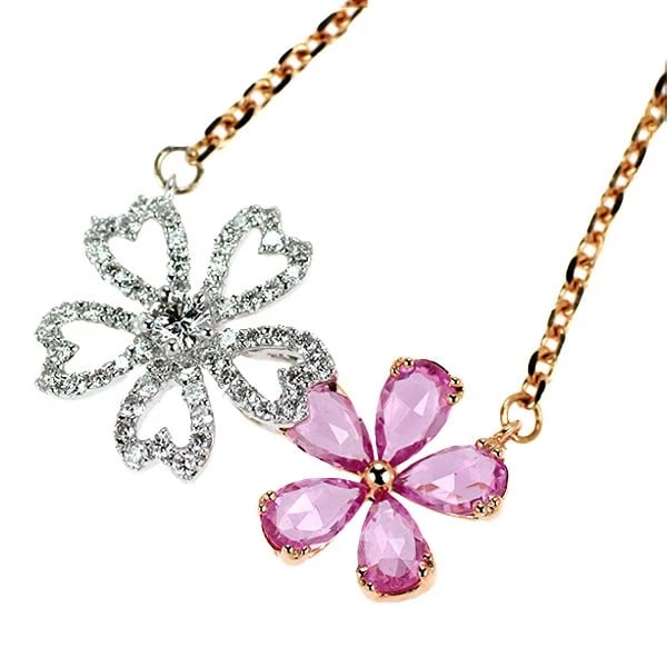 K18WG/PG PINK SAPPHIRE DIAMOND PENDANT NECKLACE: K18WG/PG pink sapphire diamond pendant necklace Brand: None Type: pendant necklace Material: Metal K18WG/PG Main Stone/Creation sapphires Color: None Size: Necklace: Chain Length ?47