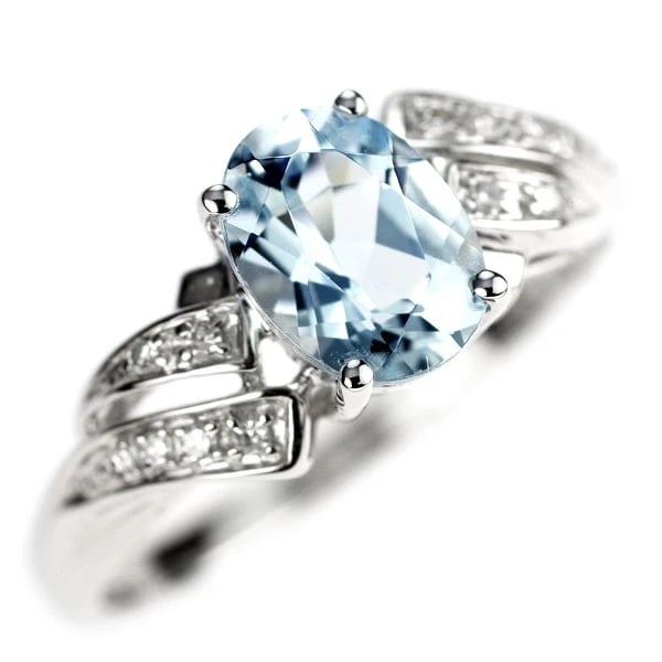 K14WG AQUAMARINE SINGLE CUT DIAMOND RING (1 of 2)