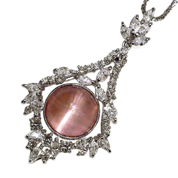 K18WG TOURMALINE CAT'S EYE DIAMOND PENDANT NECKLACE: K18WG Tourmaline Cat's Eye Diamond Pendant Necklace Brand: None Type: pendant necklace Material: Metal K18WG Main Stone/Creation Natural Color: None Size: Necklace: Chain Length
