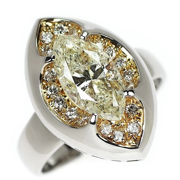 PT900/ K18YG MARQUISE CUT DIAMOND RING: Pt900/ K18YG marquise cut diamond ring Brand: None Type: ring Material: Metal Pt900/ K18YG Main Stone/Creation Natural Color: None Size: 6.25 - 6.5 US Accessories: None Accessories Notice: