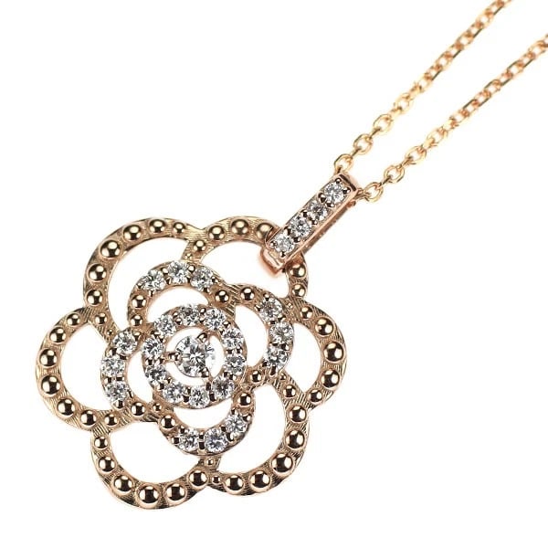 K18PG FLOWER DIAMOND PENDANT NECKLACE: K18PG flower diamond pendant necklace Brand: None Type: pendant necklace Material: Metal K18PG Main Stone/Creation Natural Color: pink gold Size: Necklace: Chain Length 40Length/Width/Diameter